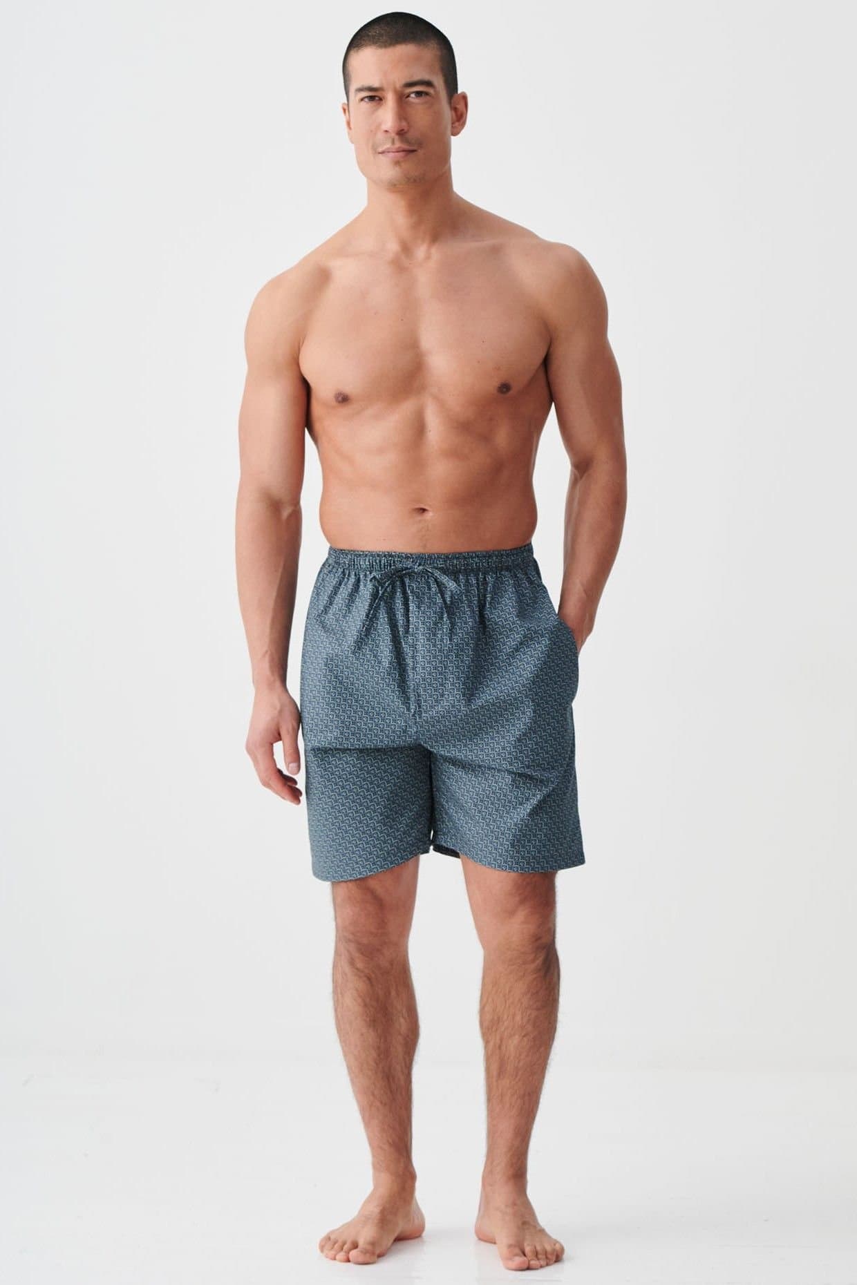 British Boxers British Boxers Men's "Geometric Moorland" Crisp Cotton Sleep Shorts in Dark Green