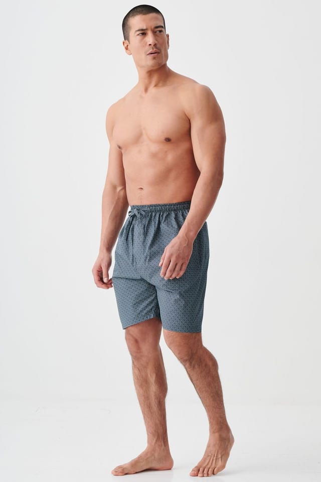 British Boxers British Boxers Men's "Geometric Moorland" Crisp Cotton Sleep Shorts in Dark Green - 2