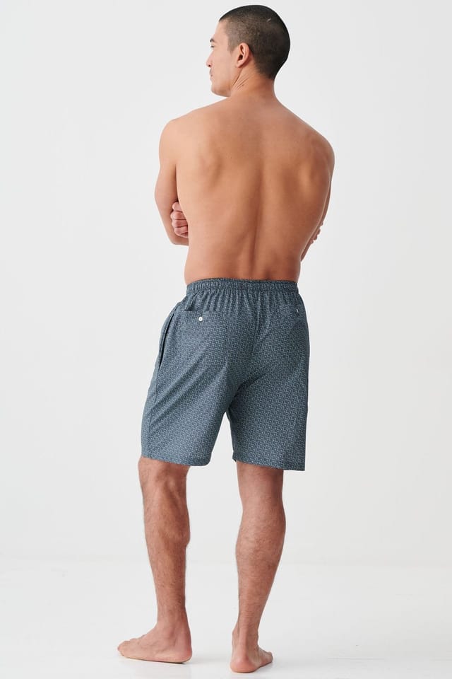 British Boxers British Boxers Men's "Geometric Moorland" Crisp Cotton Sleep Shorts in Dark Green - 3