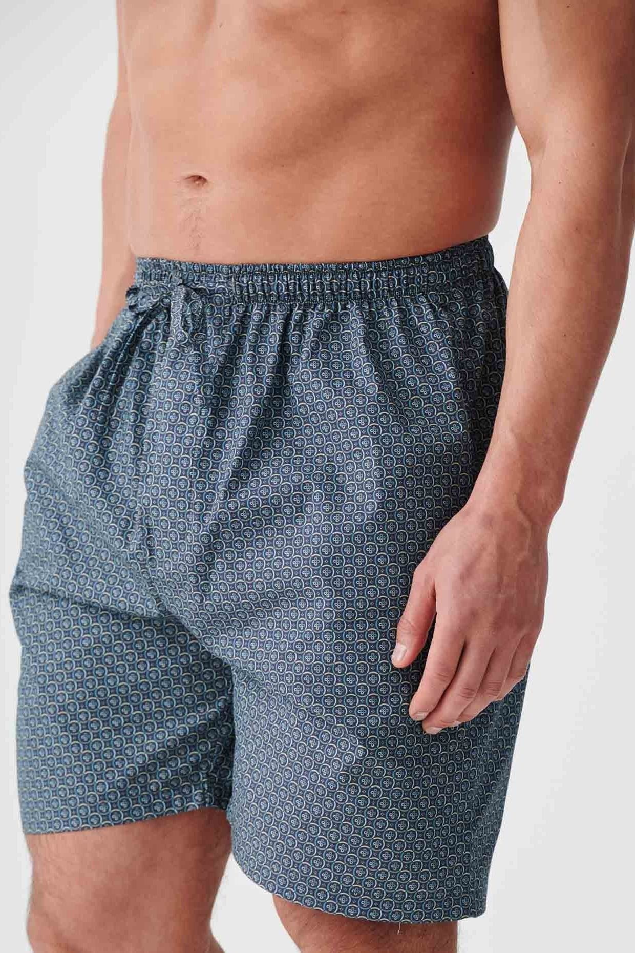 British Boxers British Boxers Men's "Geometric Moorland" Crisp Cotton Sleep Shorts in Dark Green - 4