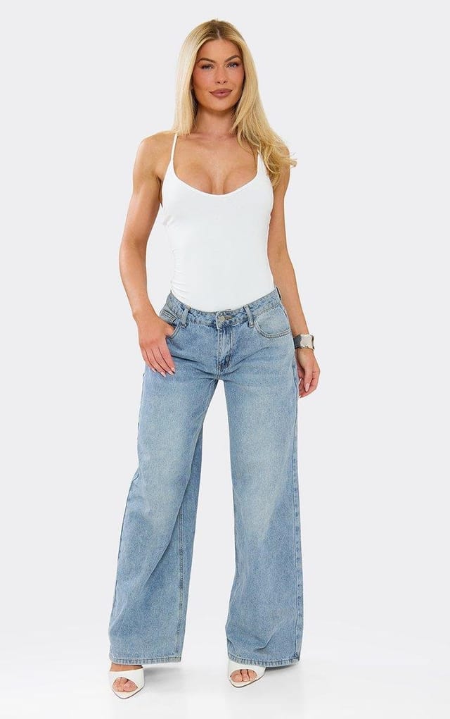 EGO Strappy Cross Back Detail Bodysuit In White Slinky, Women's Size UK 6 - 2