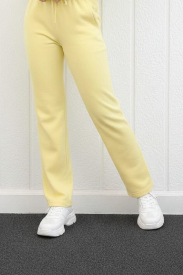 STYLEWISE STYLEWISE Women's Button-Up Sweatshirt & Wide Leg Trouser - Two-Piece Tracksuit in Yellow - 3