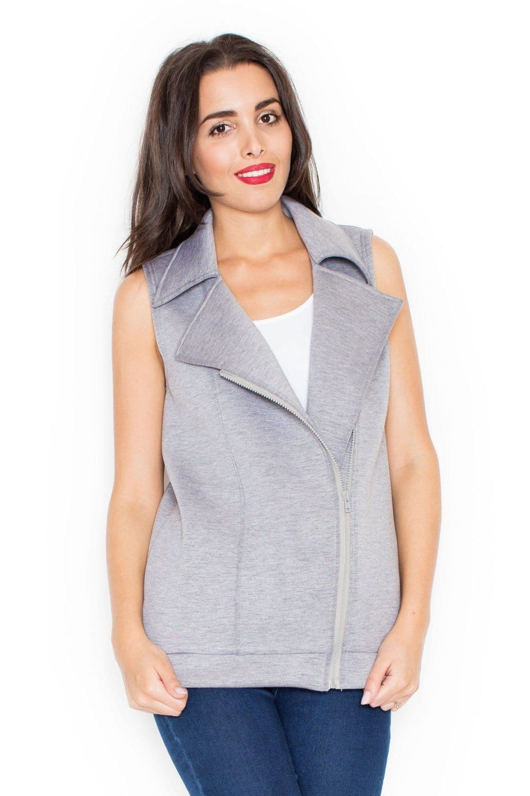 Love Lace Grey Smooth Zipped Vest with Lapels