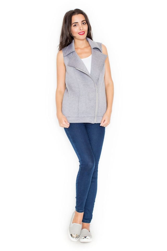 Love Lace Love Lace Women's Zipped Smooth Vest with Classic Lapels in Grey - 2
