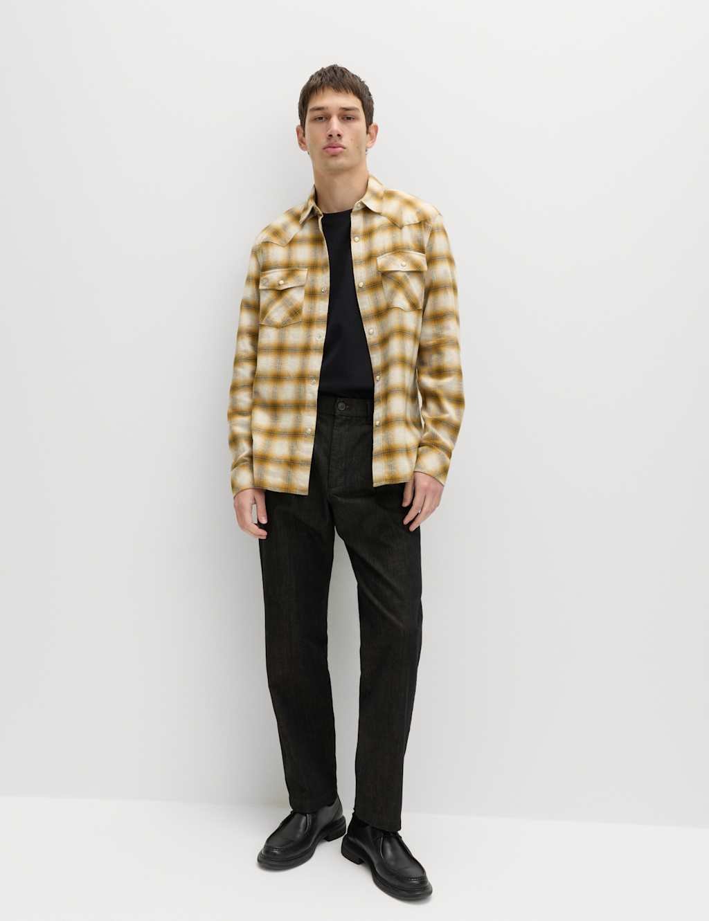 Marks & Spencer M&S Regular Fit Pure Cotton Checked Flannel Shirt Yellow Mix - 3