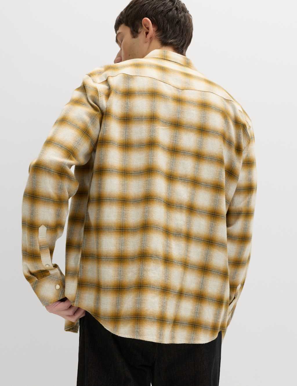 Marks & Spencer M&S Regular Fit Pure Cotton Checked Flannel Shirt Yellow Mix - 4