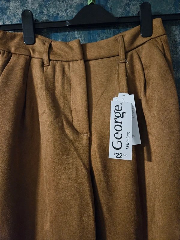 George George Tan Faux Suede Wide-Leg Trousers – New With Tags – UK 10 - 1