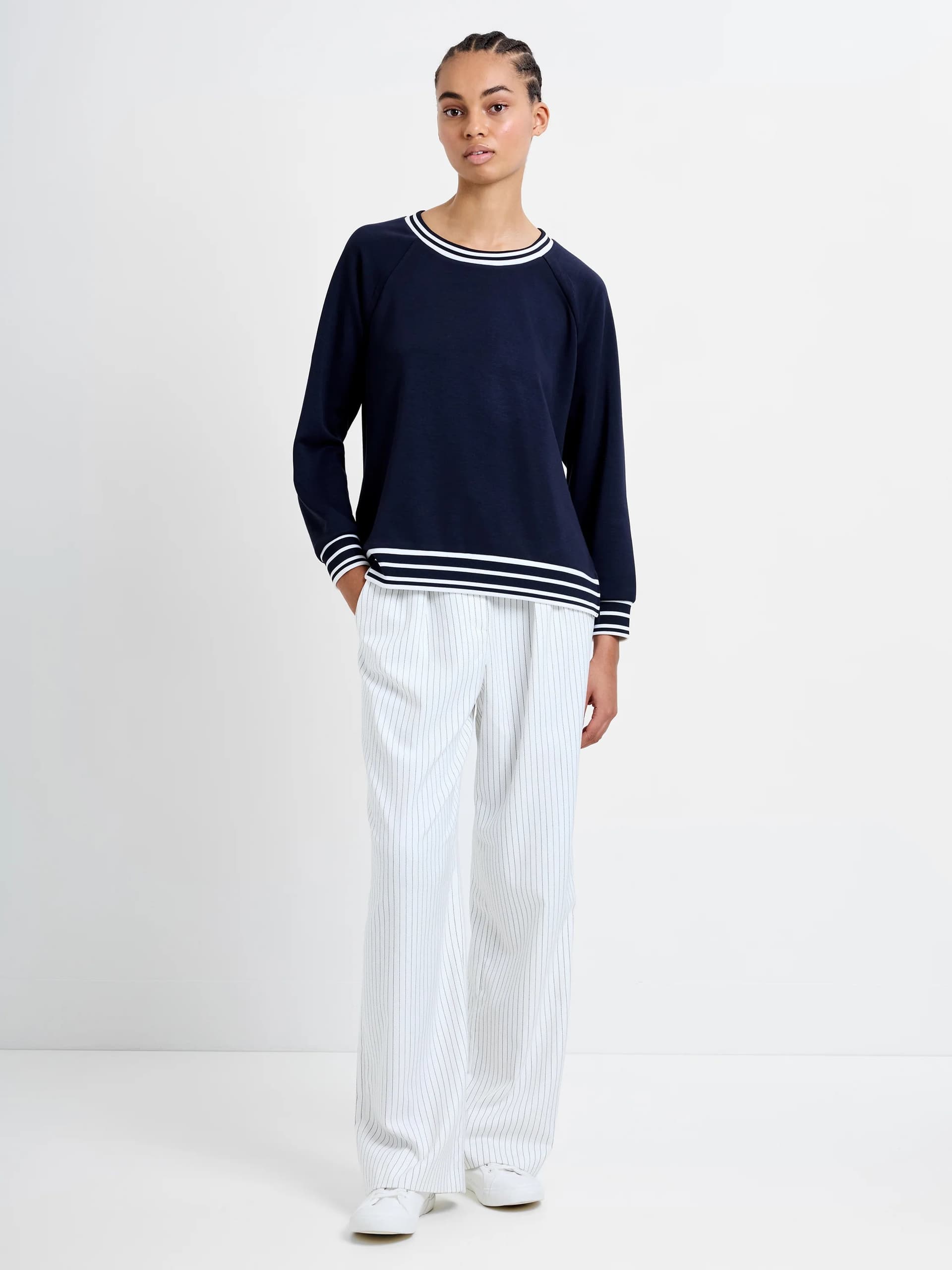 French Connection Tipped Crew Neck Jumper Midnight/Winter White