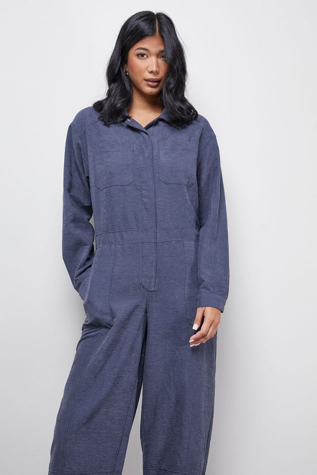 Warehouse Warehouse Women's Petite Peach Satin Utility Boilersuit Jumpsuit in Slate - 2