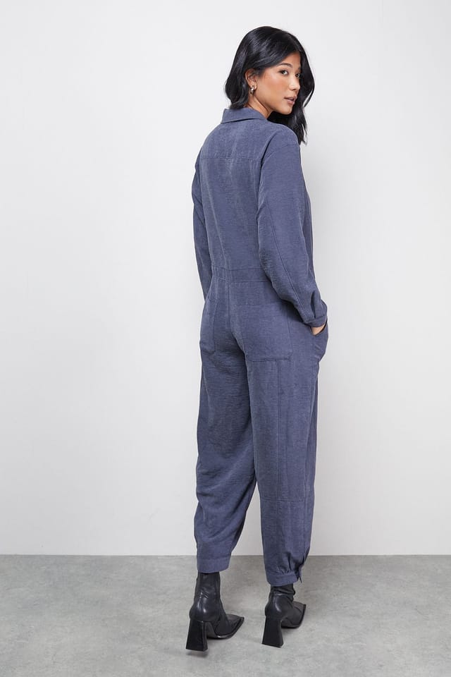Warehouse Warehouse Women's Petite Peach Satin Utility Boilersuit Jumpsuit in Slate - 3