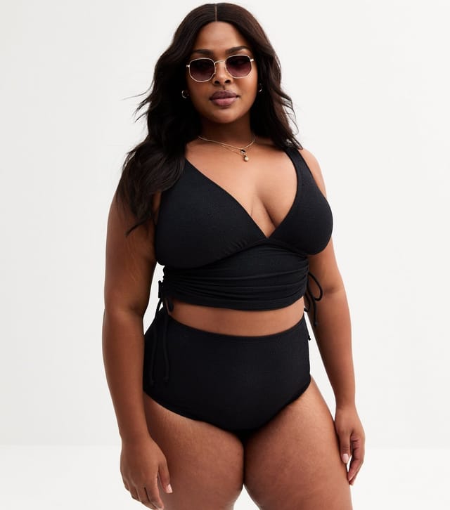 New Look Women's Plus Size Black Textured Adjustable Tankini Curves New Look - 2