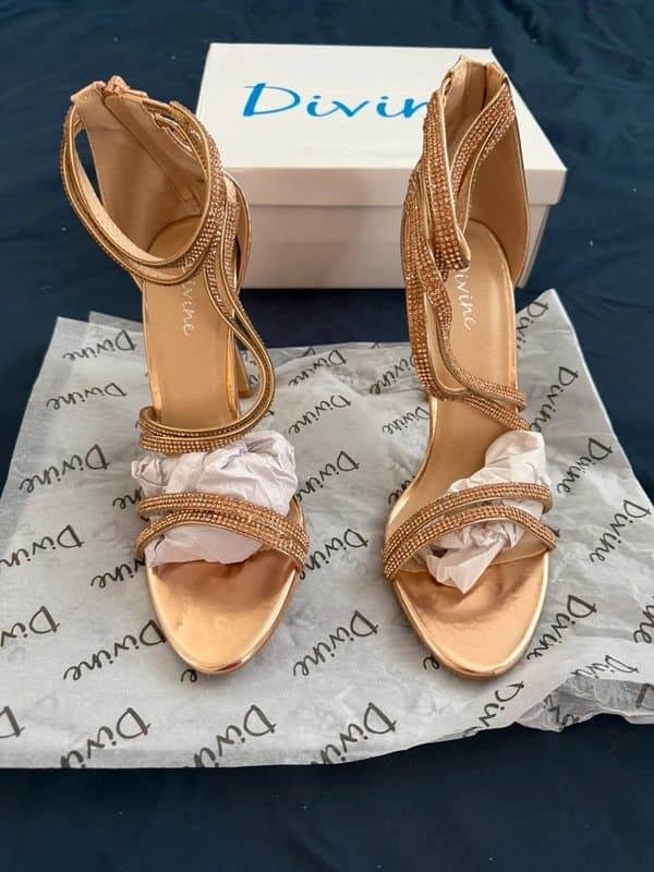 Divine Women’s Rose Gold Divine Stiletto High Heel Sandals UK Size 4 EU 37
