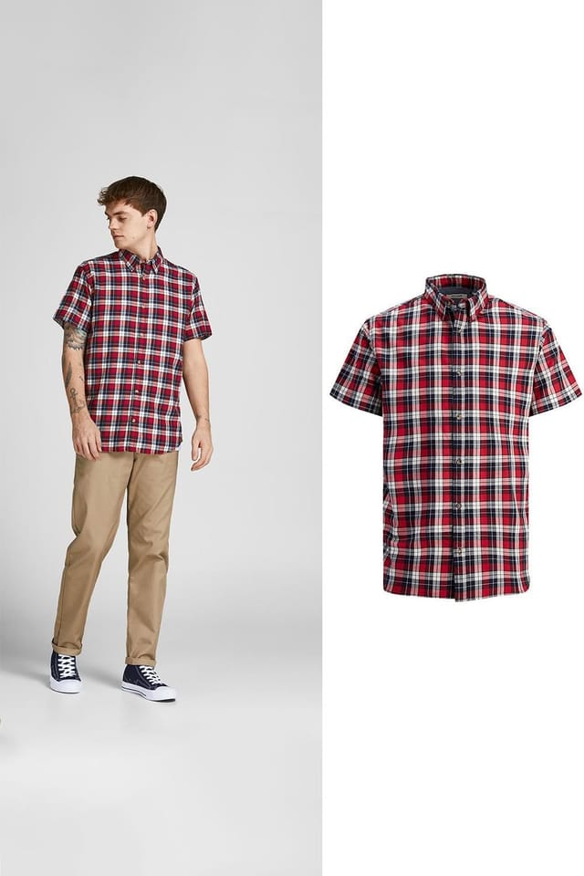 jack & jones Jack & Jones Men's Mens Red Checked Shirt Cotton Short Sleeve Casual Size S - 2