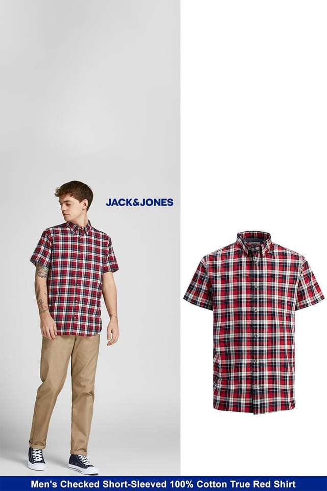jack & jones Jack & Jones Men's Mens Red Checked Shirt Cotton Short Sleeve Casual Size S - 3