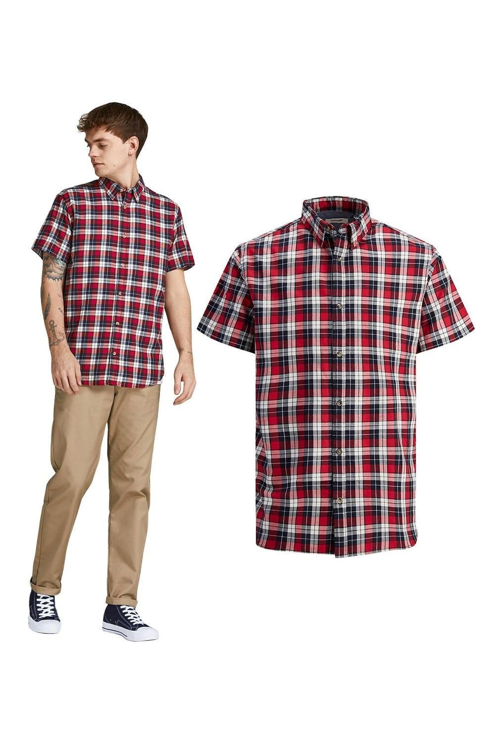 jack & jones Jack & Jones Men's Mens Red Checked Shirt Cotton Short Sleeve Casual Size S - 4