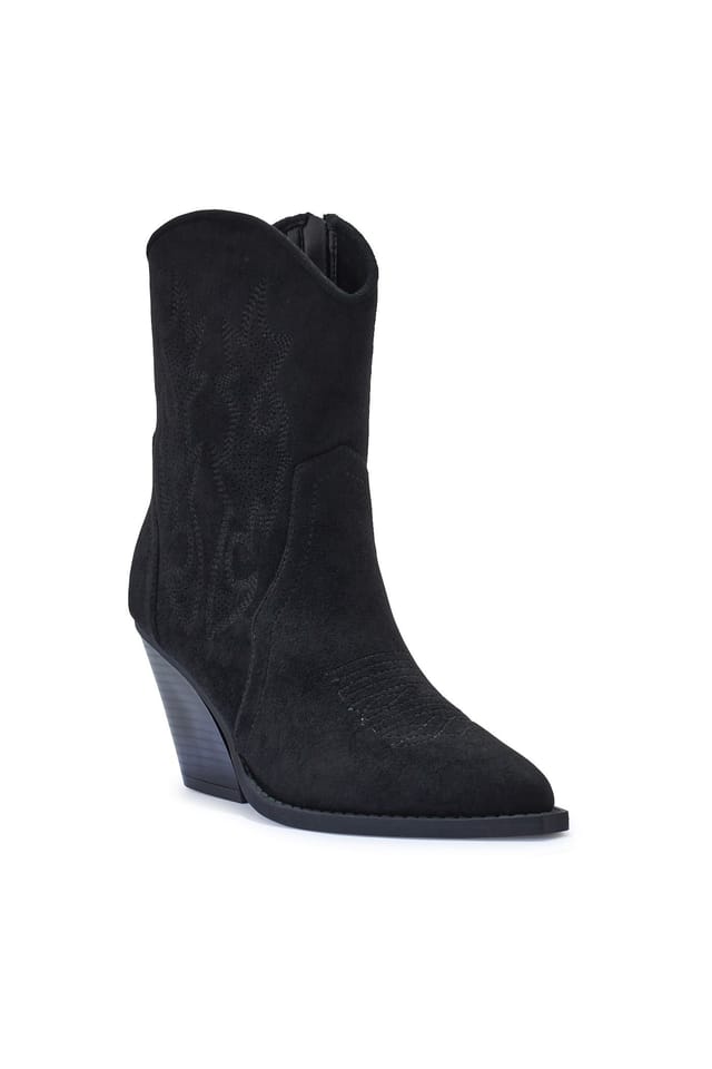 Truffle Collection Truffle Collection Women's Calf Boots Pointed Toe Zip Fastening Microfibre Block Heel Shoes in Black - 3