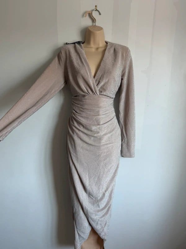AX Paris Champagne Glitter Midi Dress UK 14