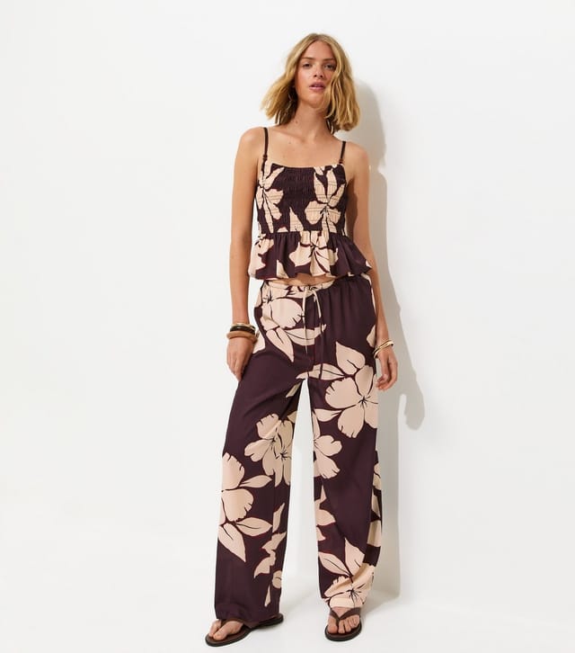 New Look Women's Brown Hibiscus Print Wide Leg Trousers New Look - 2