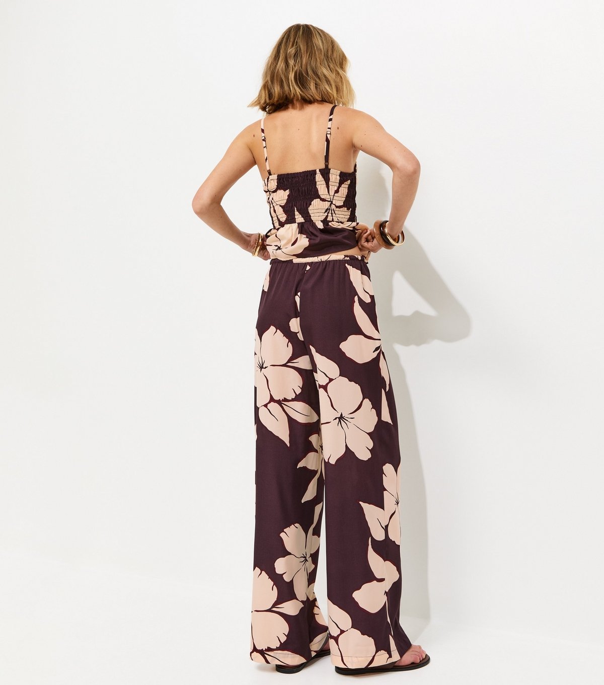 New Look Women's Brown Hibiscus Print Wide Leg Trousers New Look - 4