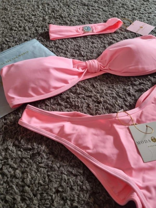 Moda Minx Moda Minx rose bandeau brazilian bikini set with matching headband size XL