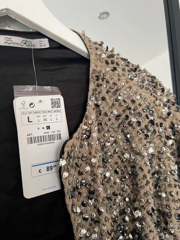 Zara Zara beige silver jewel embellished 3/4 sleeve jacket