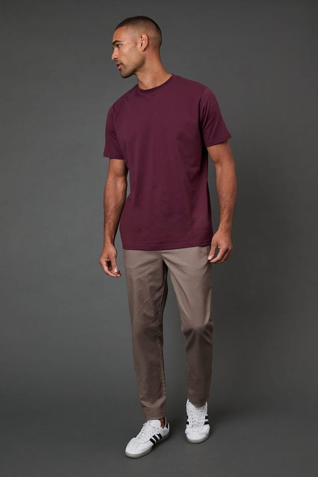 Burton Burton Men's Burgundy Plain Crew Neck T-Shirt - 2