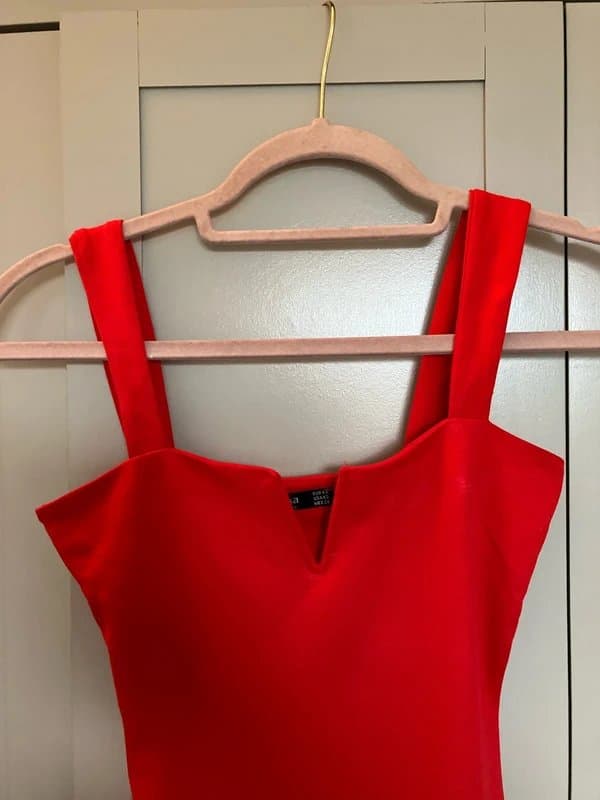 Bershka Bershka square neck strap red bodysuit