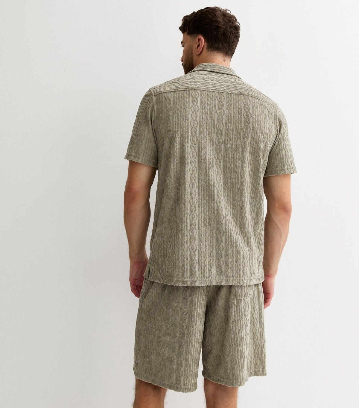 New Look Men's Light Khaki Relaxed Patterned Terry Towelling Shorts New Look - 4