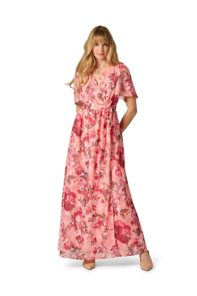Adrianna Papell Adrianna Papell Women's Print Embroidery Wrap Dress in Pale Pink - 2