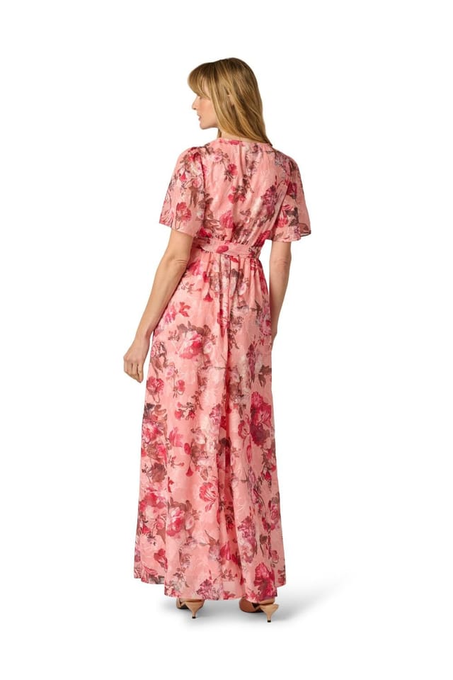 Adrianna Papell Adrianna Papell Women's Print Embroidery Wrap Dress in Pale Pink - 3
