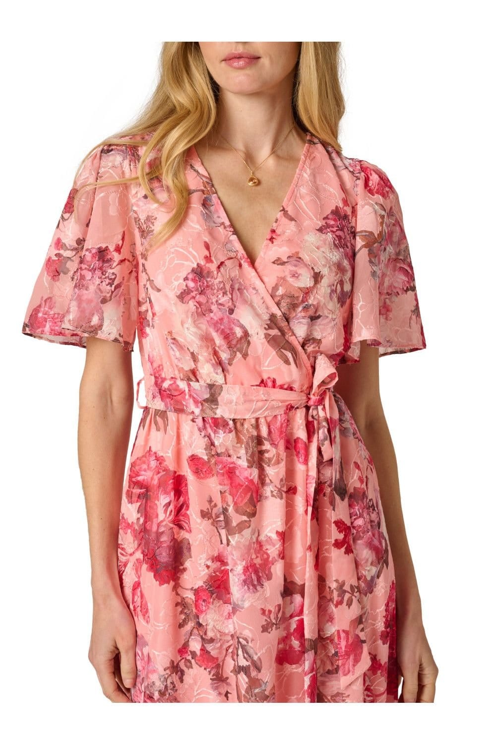 Adrianna Papell Adrianna Papell Women's Print Embroidery Wrap Dress in Pale Pink - 4