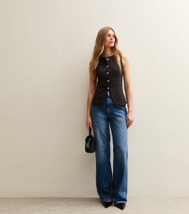 New Look Women's Black Crew Faux Pearl Button Waistcoat New Look - 3