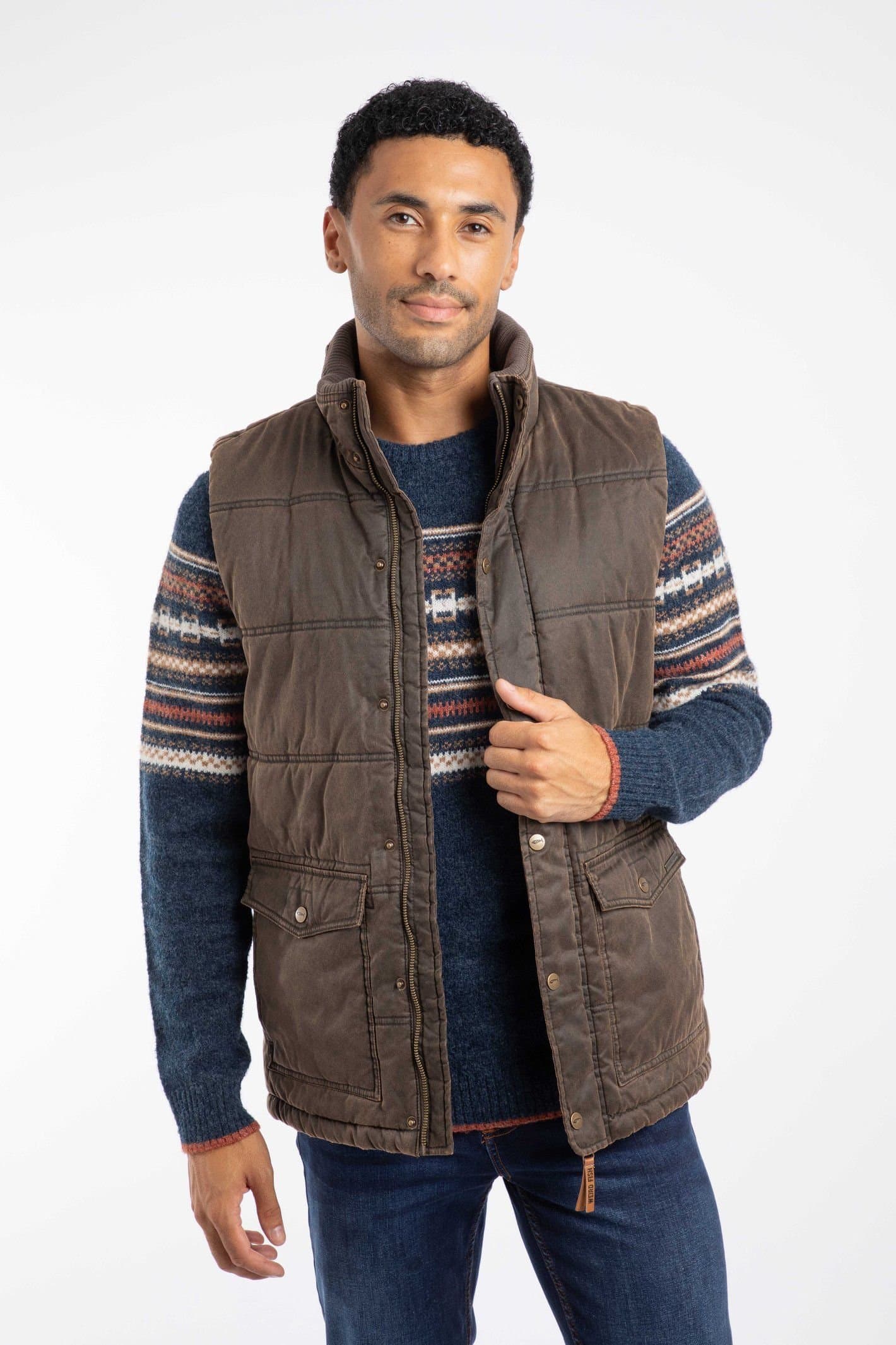 Weird Fish Weird Fish Men's Dover Wadded Gilet in Dark Brown