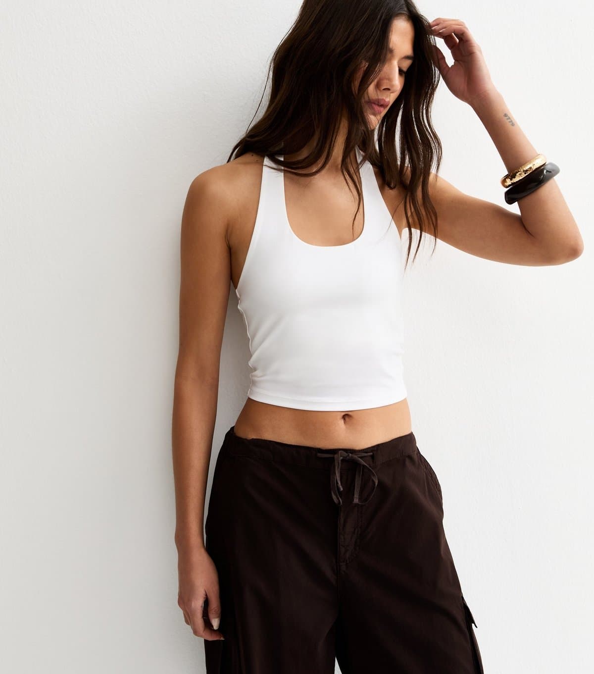 New Look Women's White Slinky Jersey Halter Neck Top New Look