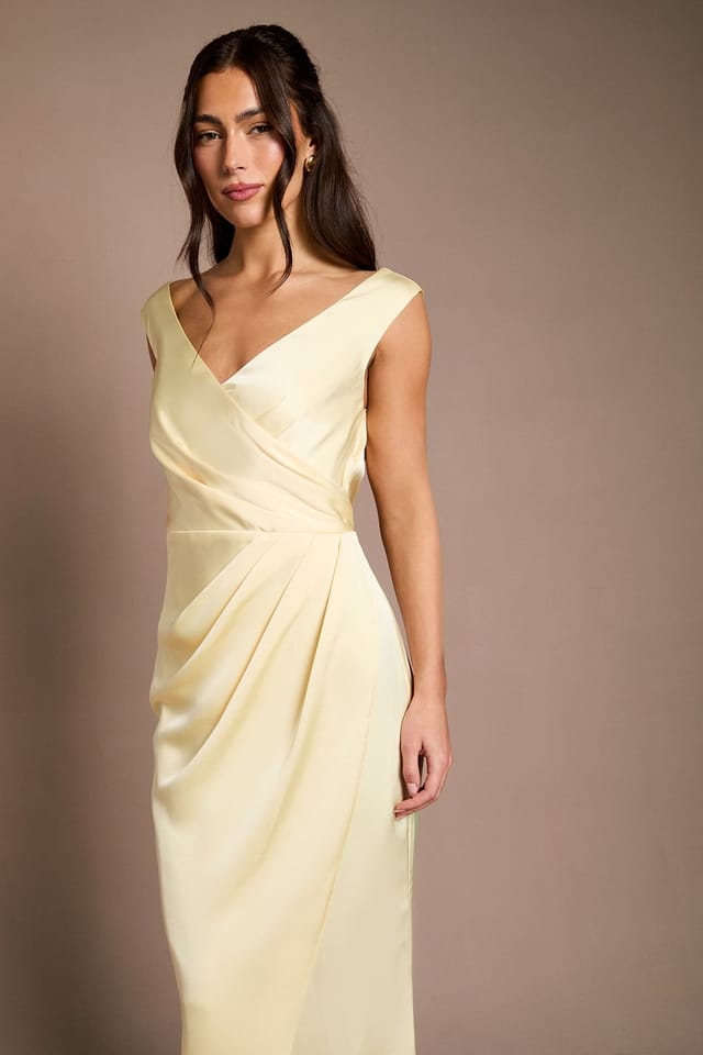 Coast Coast Women's Honoured Ruched Waist Detail Satin Bridesmaid Dress in Lemon - 2