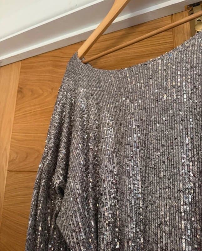 ASOS ASOS Silver Grey Discoball Sequin Embellished Draped Belted Party Mini Dress UK 12