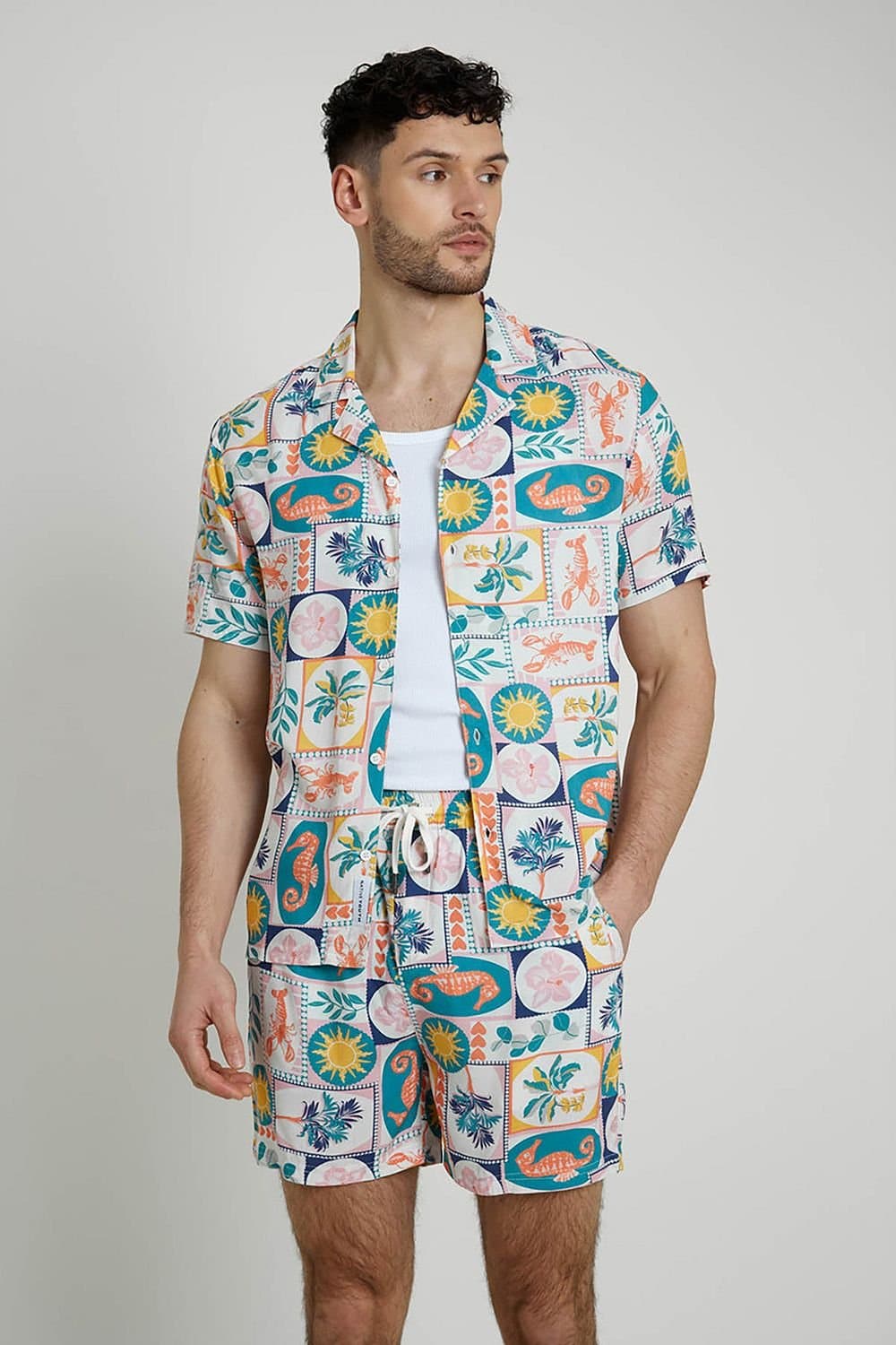 Native Youth Native Youth Men's Short Sleeve Lightweight Postcard Relaxed Shirt in Off-White