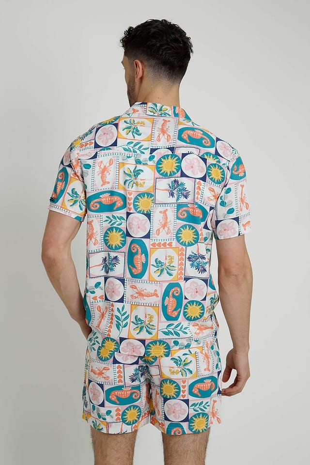 Native Youth Native Youth Men's Short Sleeve Lightweight Postcard Relaxed Shirt in Off-White - 2