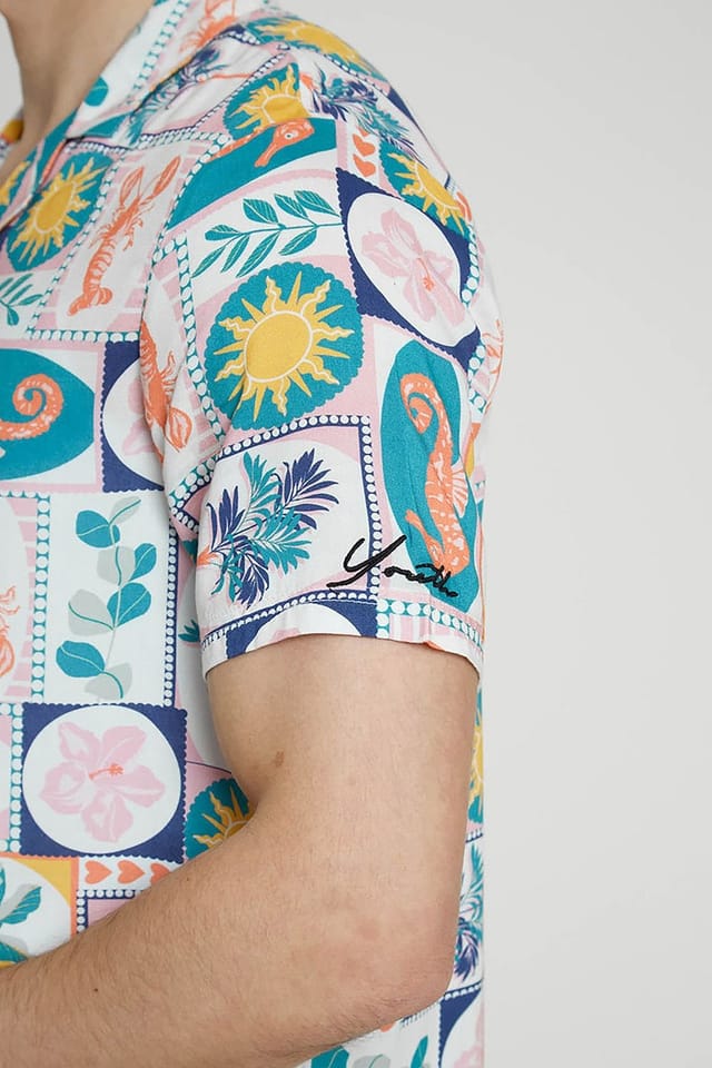 Native Youth Native Youth Men's Short Sleeve Lightweight Postcard Relaxed Shirt in Off-White - 3