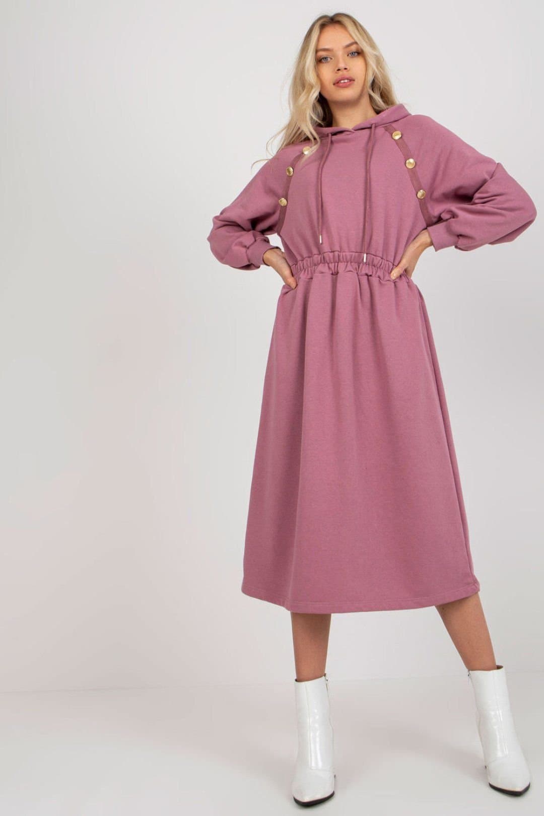 Love Lace Love Lace Women's Everyday Hooded Sweatshirt Dress Elastic Waist in Pink