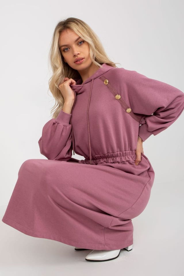 Love Lace Love Lace Women's Everyday Hooded Sweatshirt Dress Elastic Waist in Pink - 2
