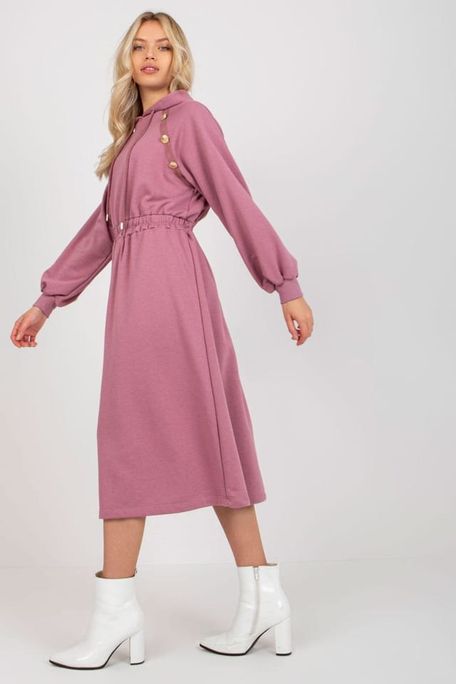 Love Lace Love Lace Women's Everyday Hooded Sweatshirt Dress Elastic Waist in Pink - 3