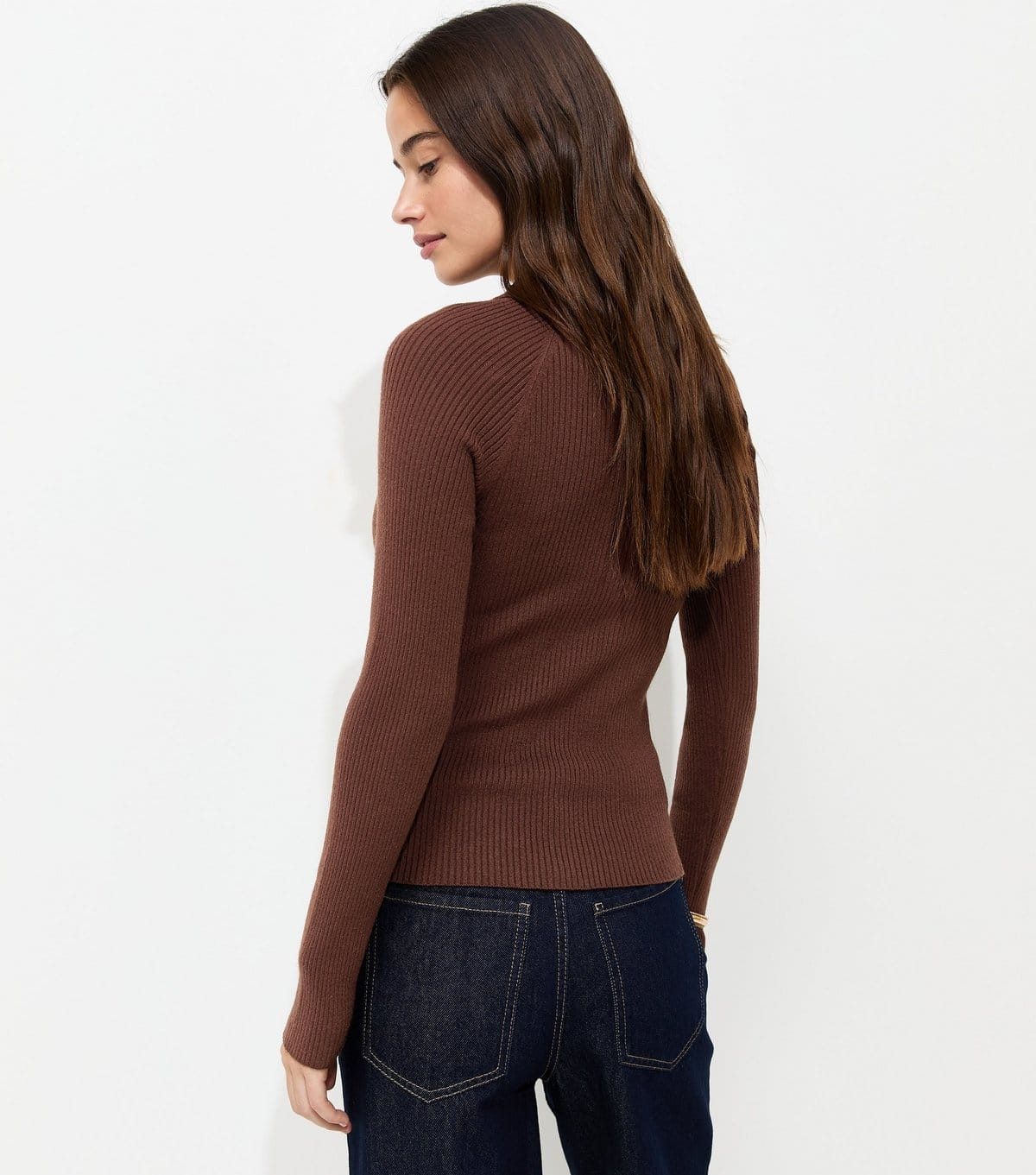 New Look Women's Dark Brown Lightweight Ribbed Polo Top New Look - 4