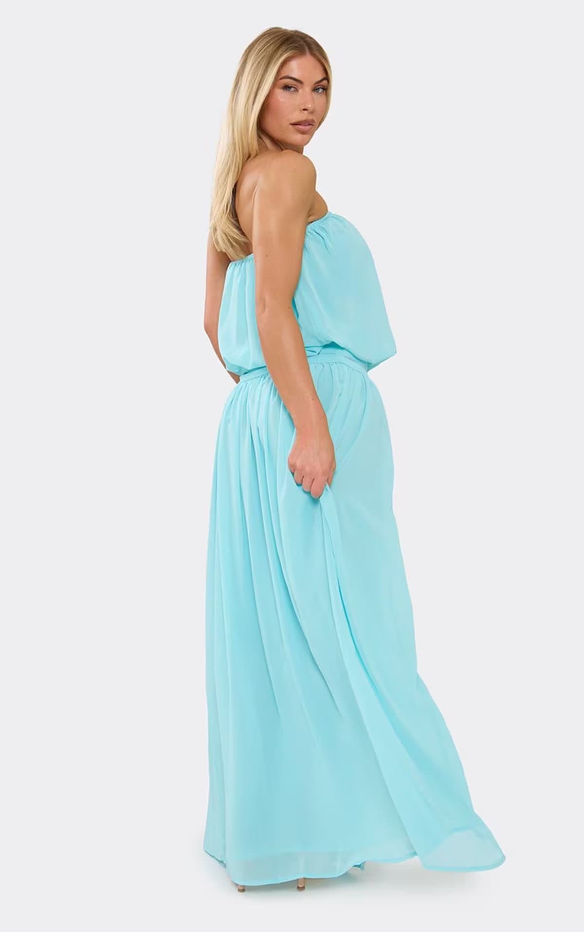 EGO Bandeau Blouson Side Split Maxi Dress In Blue, Women's Size UK 6