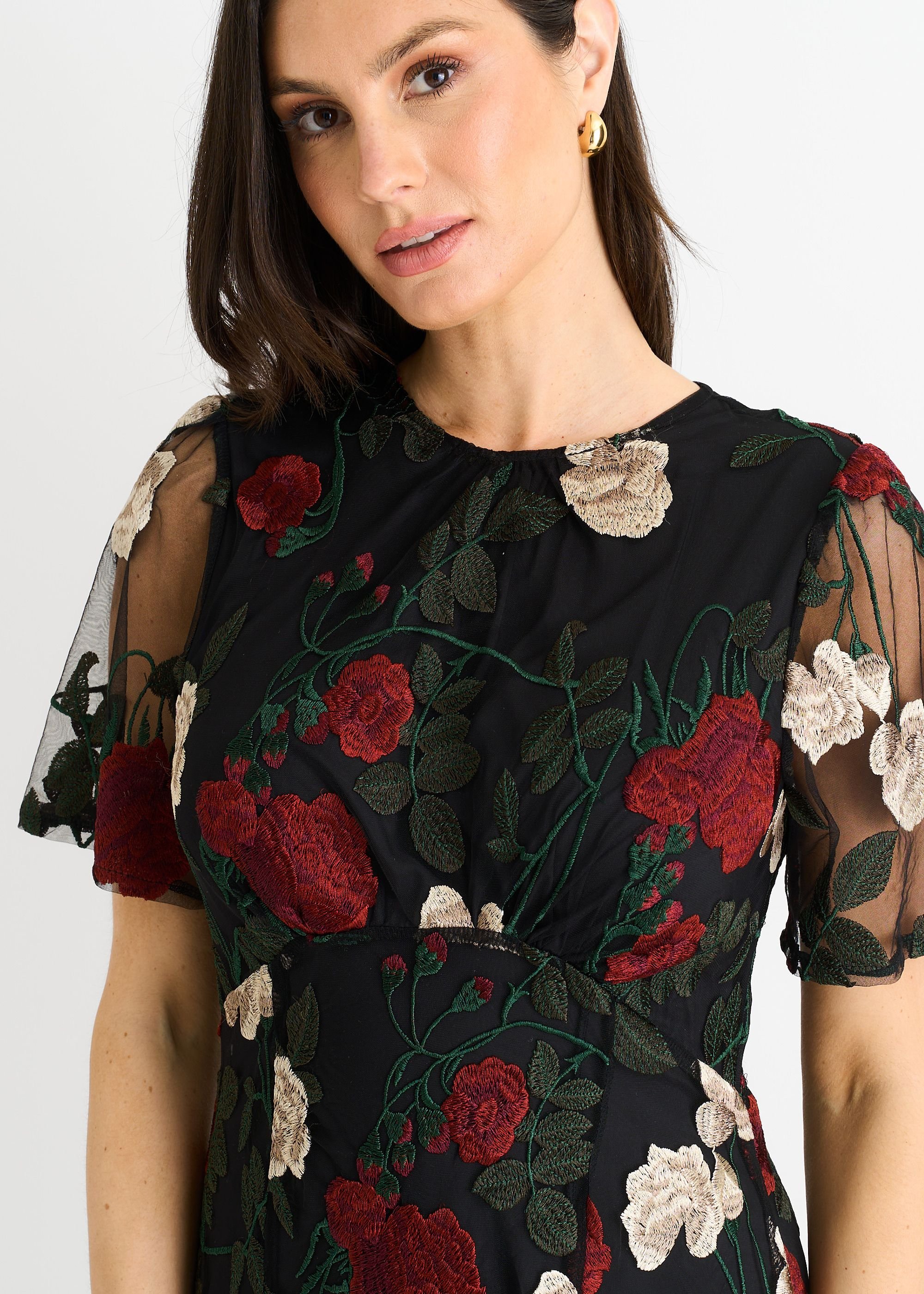 Gini London Gini London Women's Black Angel Sleeves Embroidered Occasion Midi Dress - 2