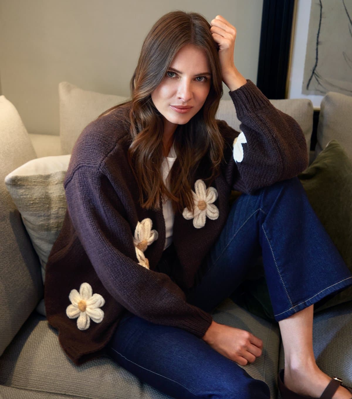 Blue Vanilla Women's Brown Daisy Embroidered Cardigan Blue Vanilla New Look