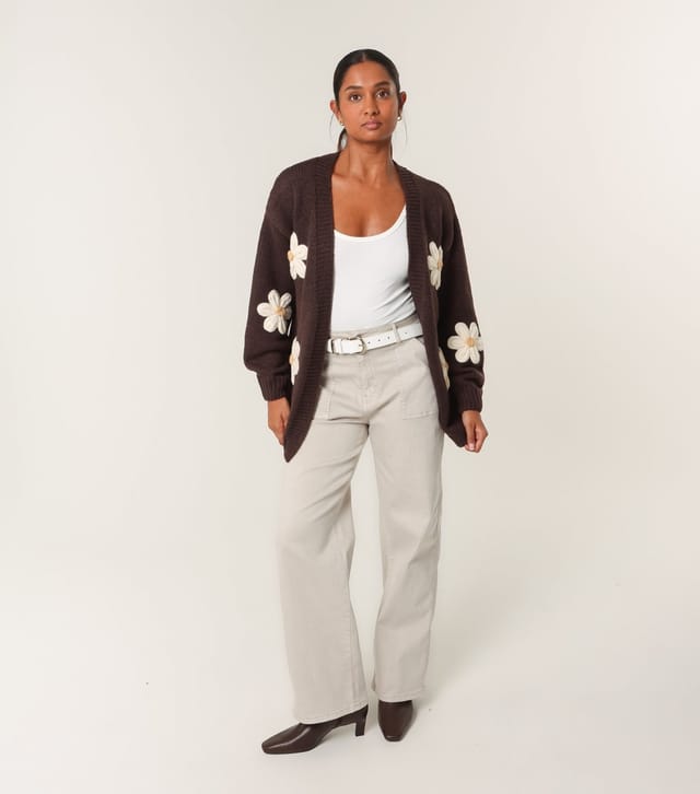 Blue Vanilla Women's Brown Daisy Embroidered Cardigan Blue Vanilla New Look - 2