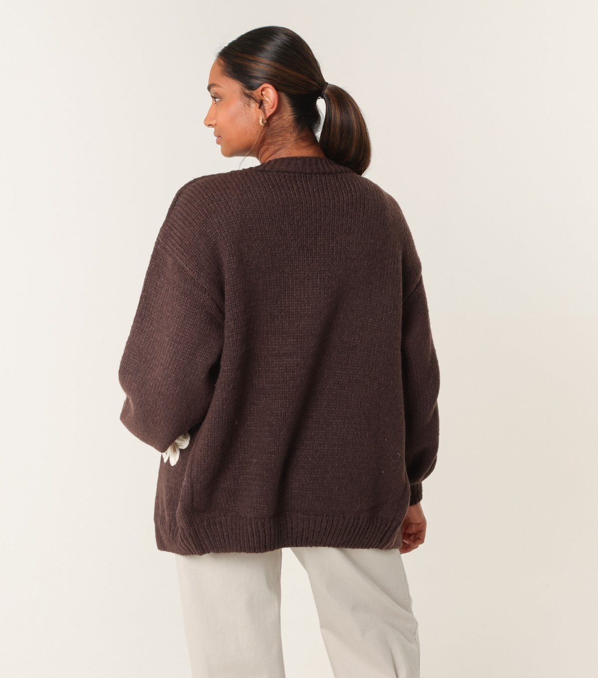 Blue Vanilla Women's Brown Daisy Embroidered Cardigan Blue Vanilla New Look - 4