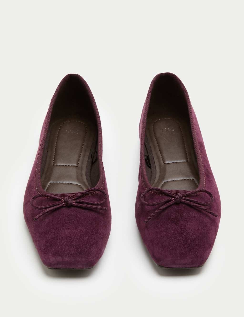 Marks & Spencer M&S Suede Bow Square Toe Ballet Pumps Plum