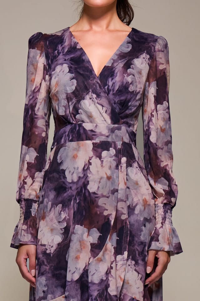 Jolie Moi Jolie Moi Women's Ruffle Cuffed Sleeve Frill Mesh Maxi Dress in Purple - 3